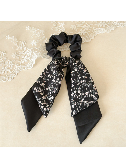 Gifty - Floral Ribbon Tail Layered Bow Scrunchie