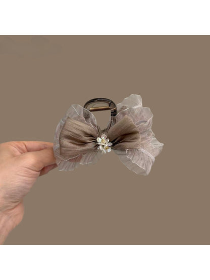 Beau - Mesh Bow Floral Accent Decorative Claw Clip