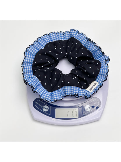 Gifty - Polka Dot Blue Plaid Lace Scrunchie