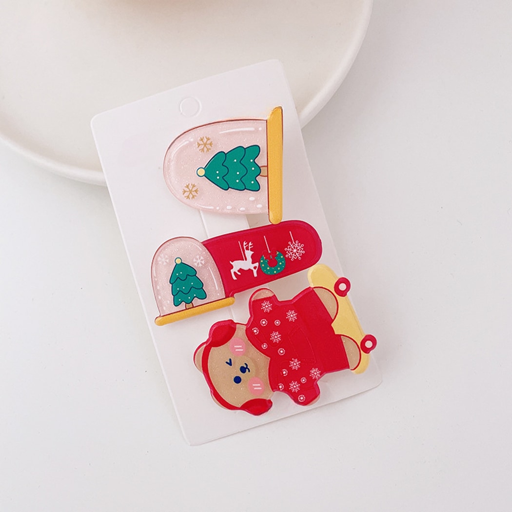 Beau - Cartoon Christmas Santa Reindeer Hair Clip Set