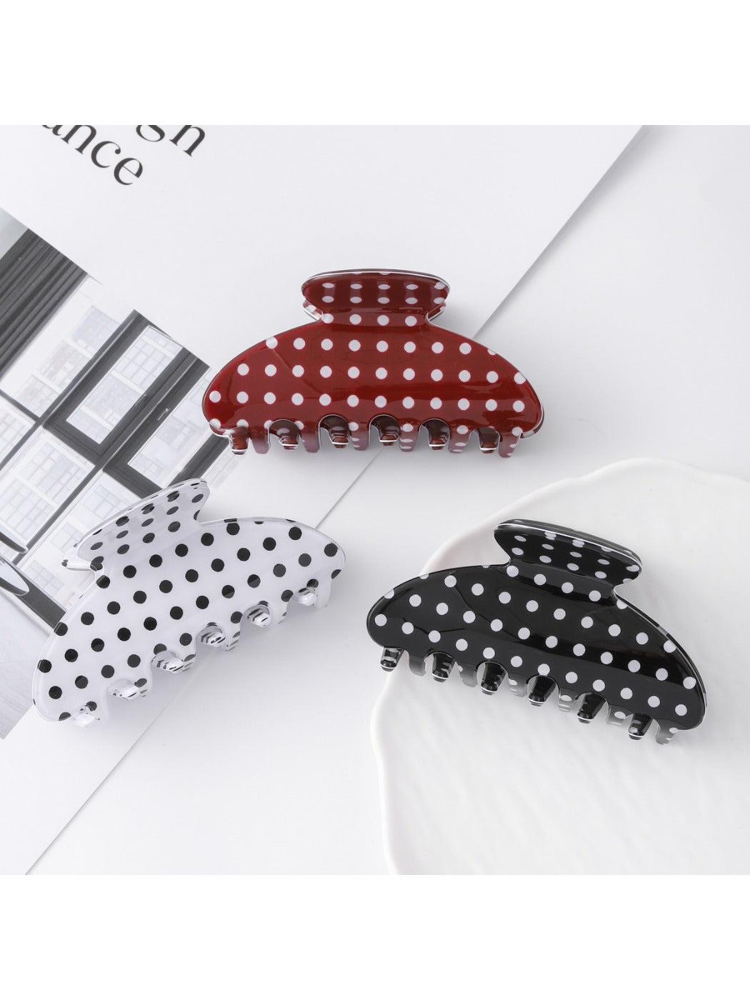 Beau - Retro Polka Dot Half Moon Claw Clip