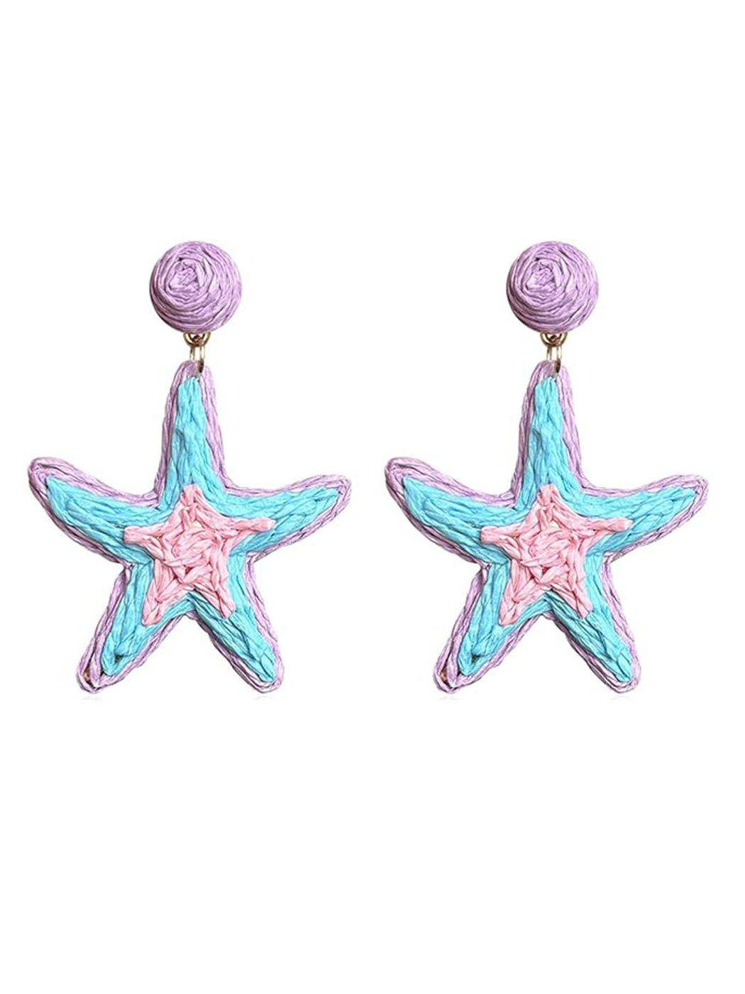Earedge woven raffia starfish earrings shown with earring backs visible