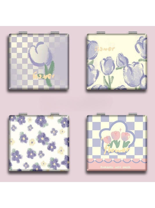 Mirroray Simple Tulip Patterned Square Vanity Face Mirror with simple tulip pattern and floral design