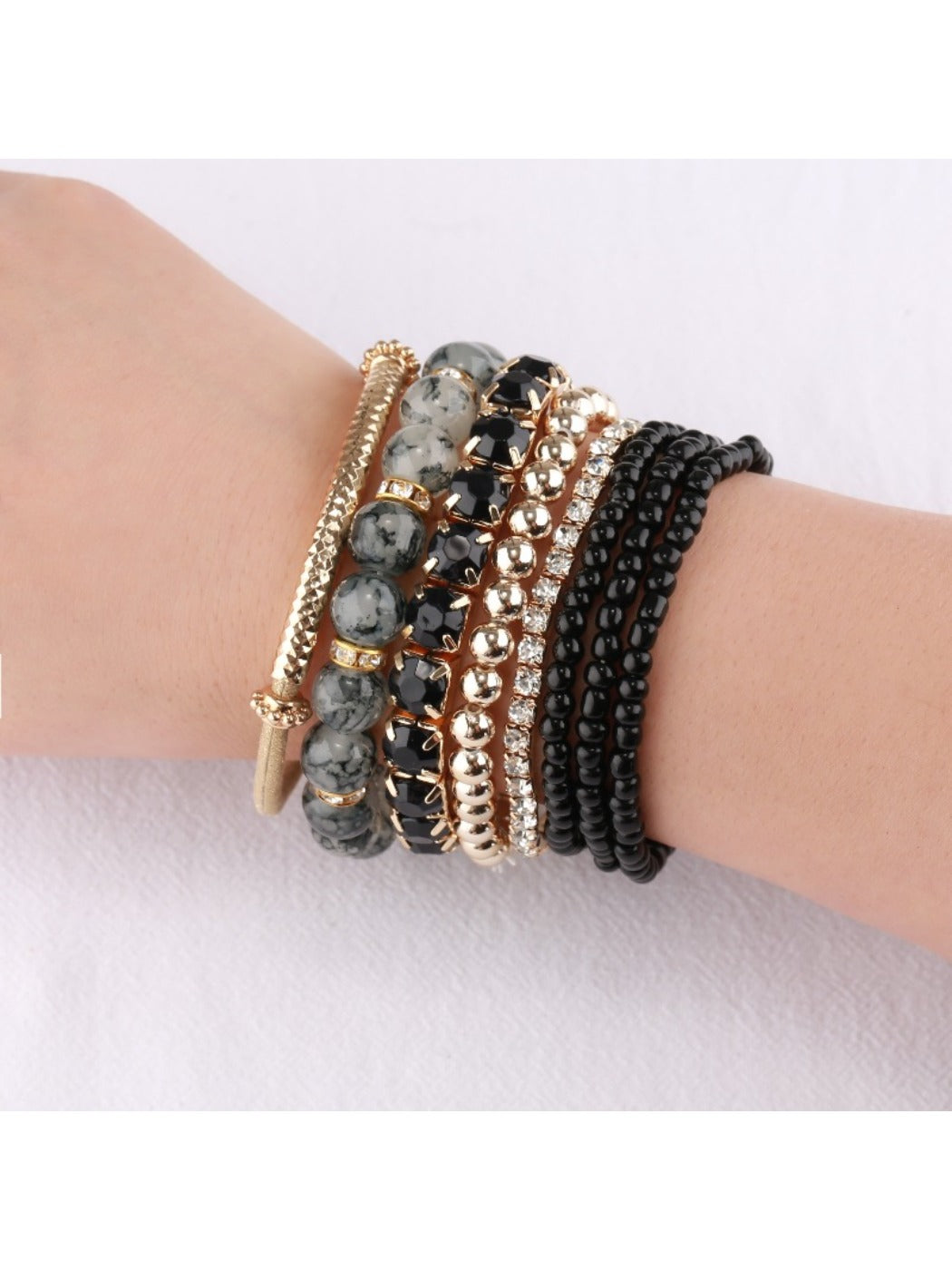 Lovra vintage layered beaded bracelet worn on wrist with natural light