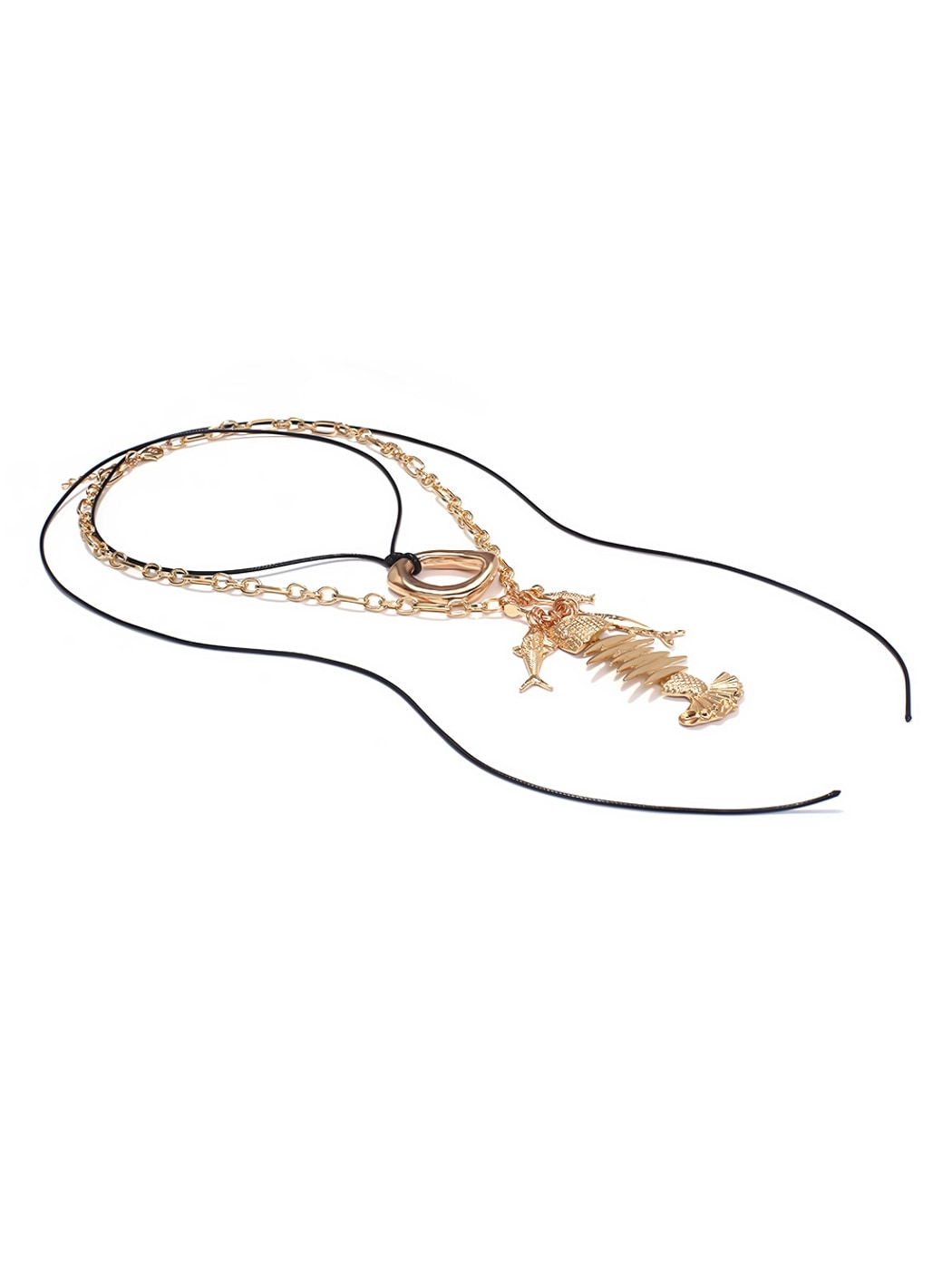 Nozari - Adjustable Fish Bone and Small Fish Necklace