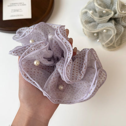 Gifty - Polka Dot Mesh Ruffled High Elastic Scrunchie