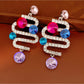 Earedge - Alloy Rhinestone Round Drop Stud Earrings