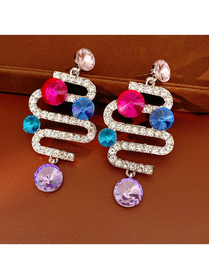 Earedge - Alloy Rhinestone Round Drop Stud Earrings