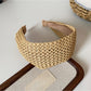 Vintage bohemian wide headband displayed flat showing full floral pattern