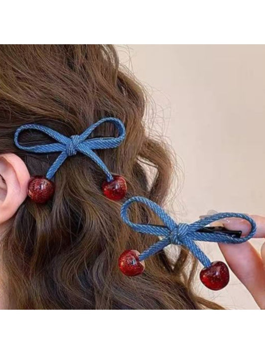 Beau - Cherry-Embellished Bow Hair Clip
