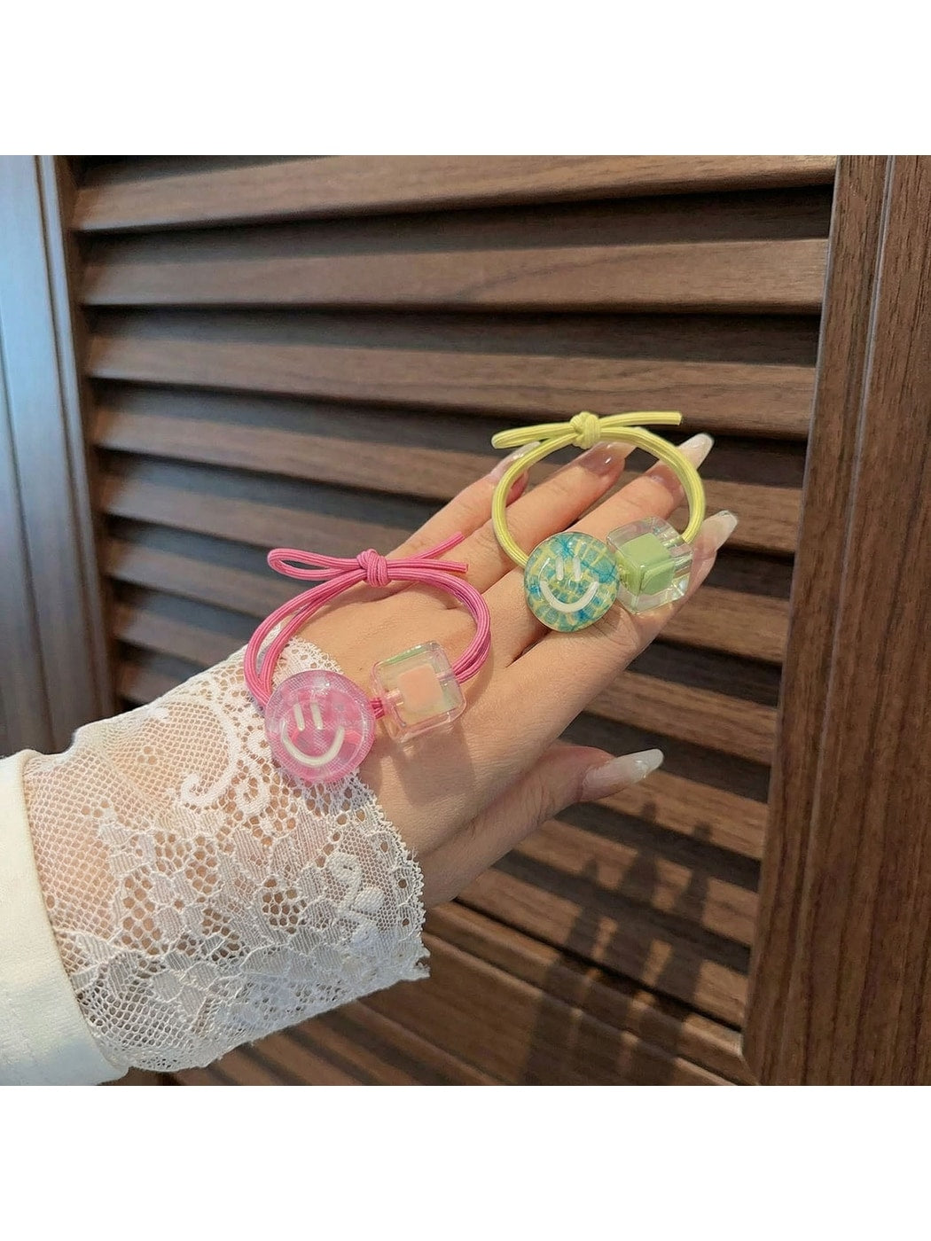 Gifty - Smiley Face Plaid Printed Ponytail Hair Tie
