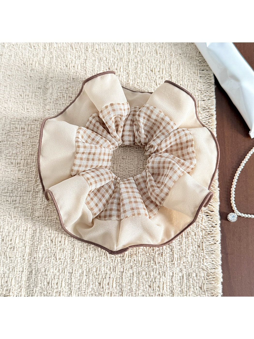 Gifty - Plaid Patchwork Mesh Ruffled Scrunchie