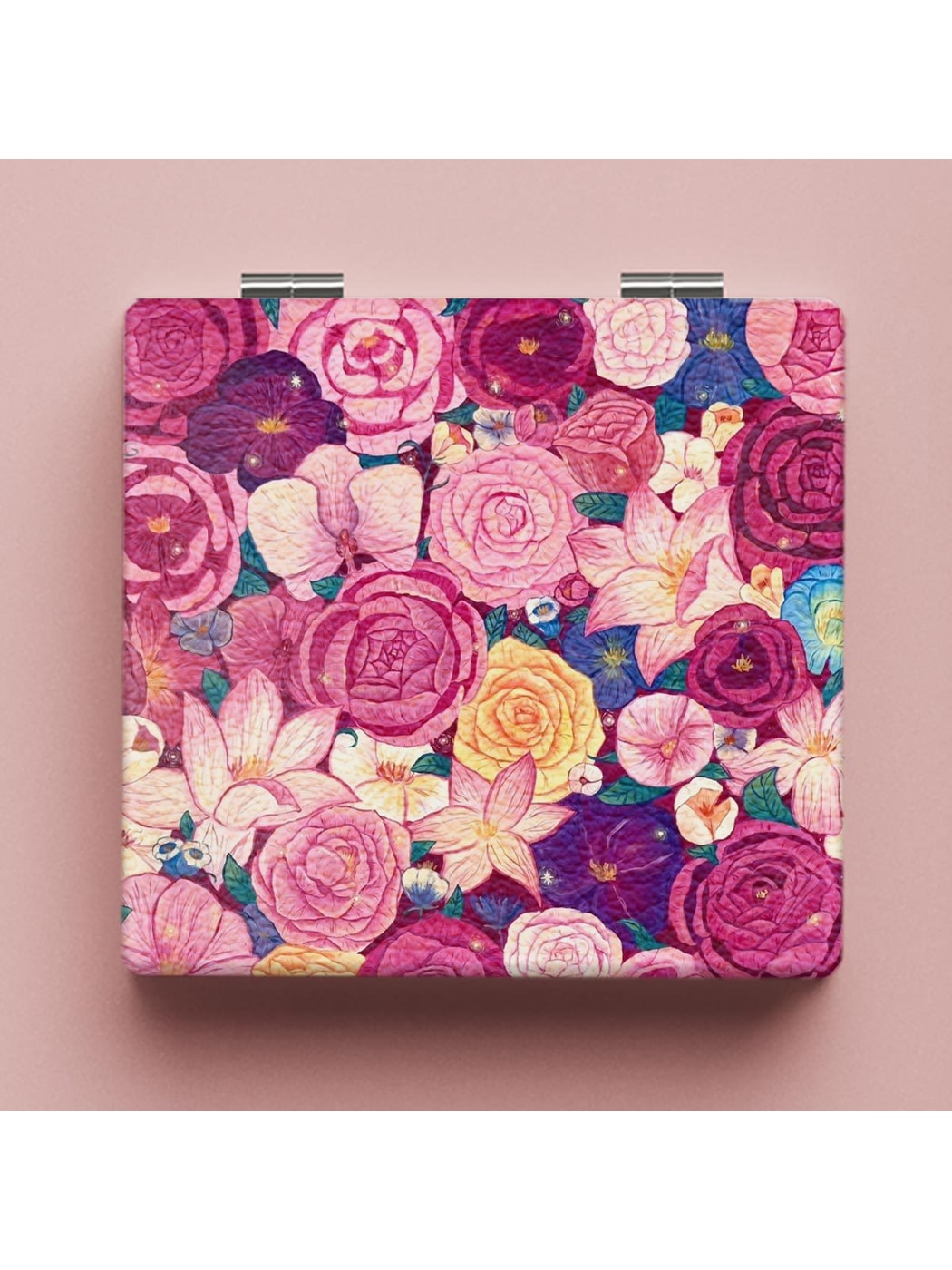 Mirroray - Floral Print Foldable PU Glass Makeup Mirror