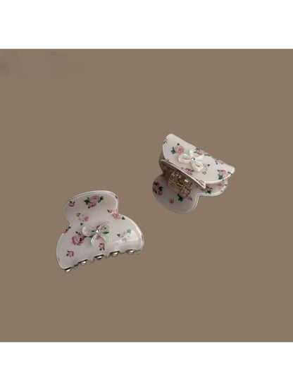 Beau - Floral Print Bow Plastic Hair Claw Clip