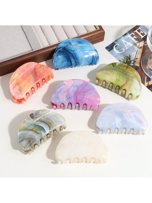 Beau - Half Round Marble Print Plastic Claw Clip