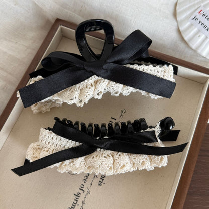Beau - Decorative Lace Ruffle Bow Accent Banana Clip
