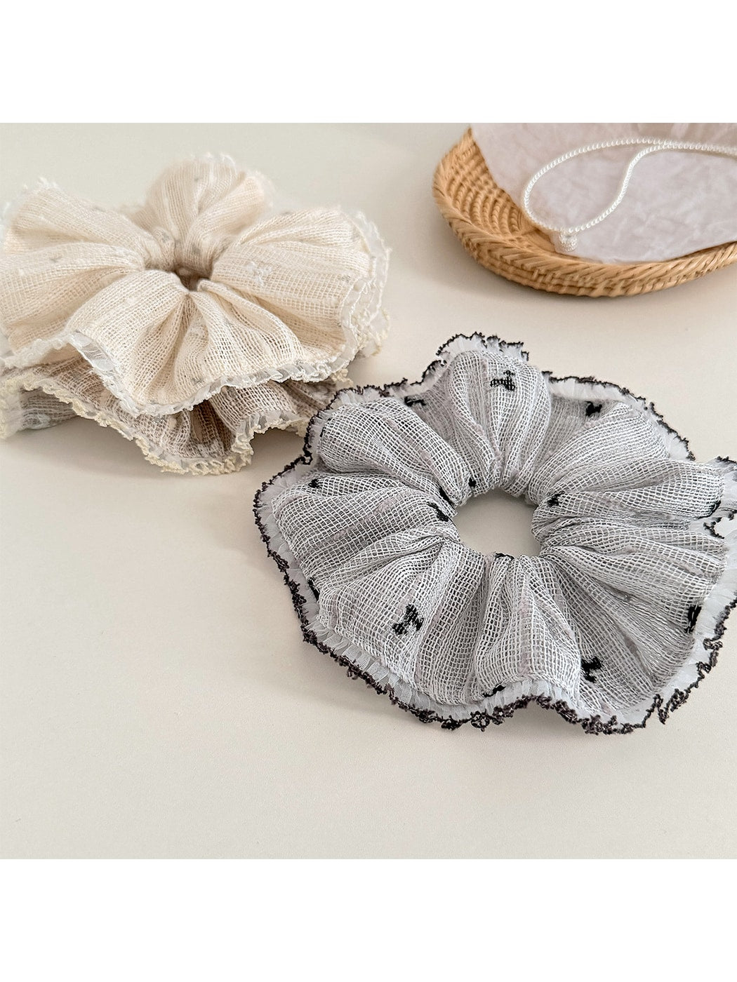 Gifty - Lace Ruffle Mesh Polyester Hair Scrunchie