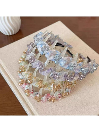 Gifty - Mesh Rhinestone Wave Tooth Detail Headband