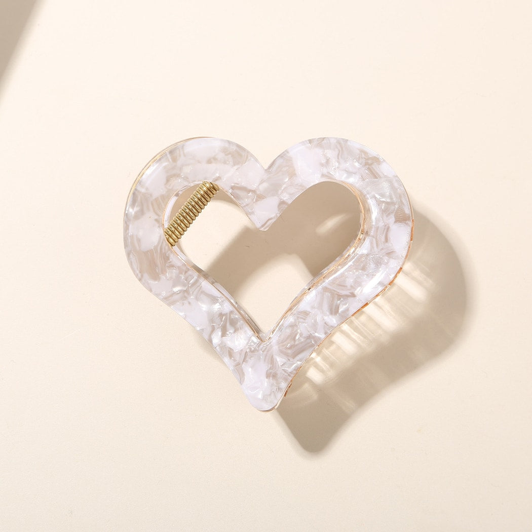 Beau - Acetate Heart Floral Pattern Claw Clip