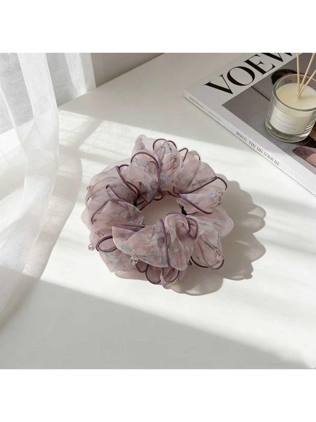Gifty - Polyester Mesh Edge Floral Print Scrunchie