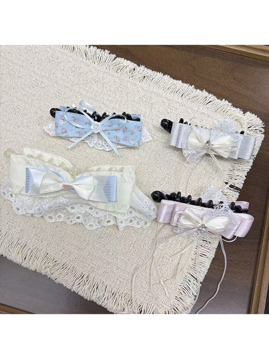 Beau - Lace Trim Ribbon Bow Decorative Banana Clip