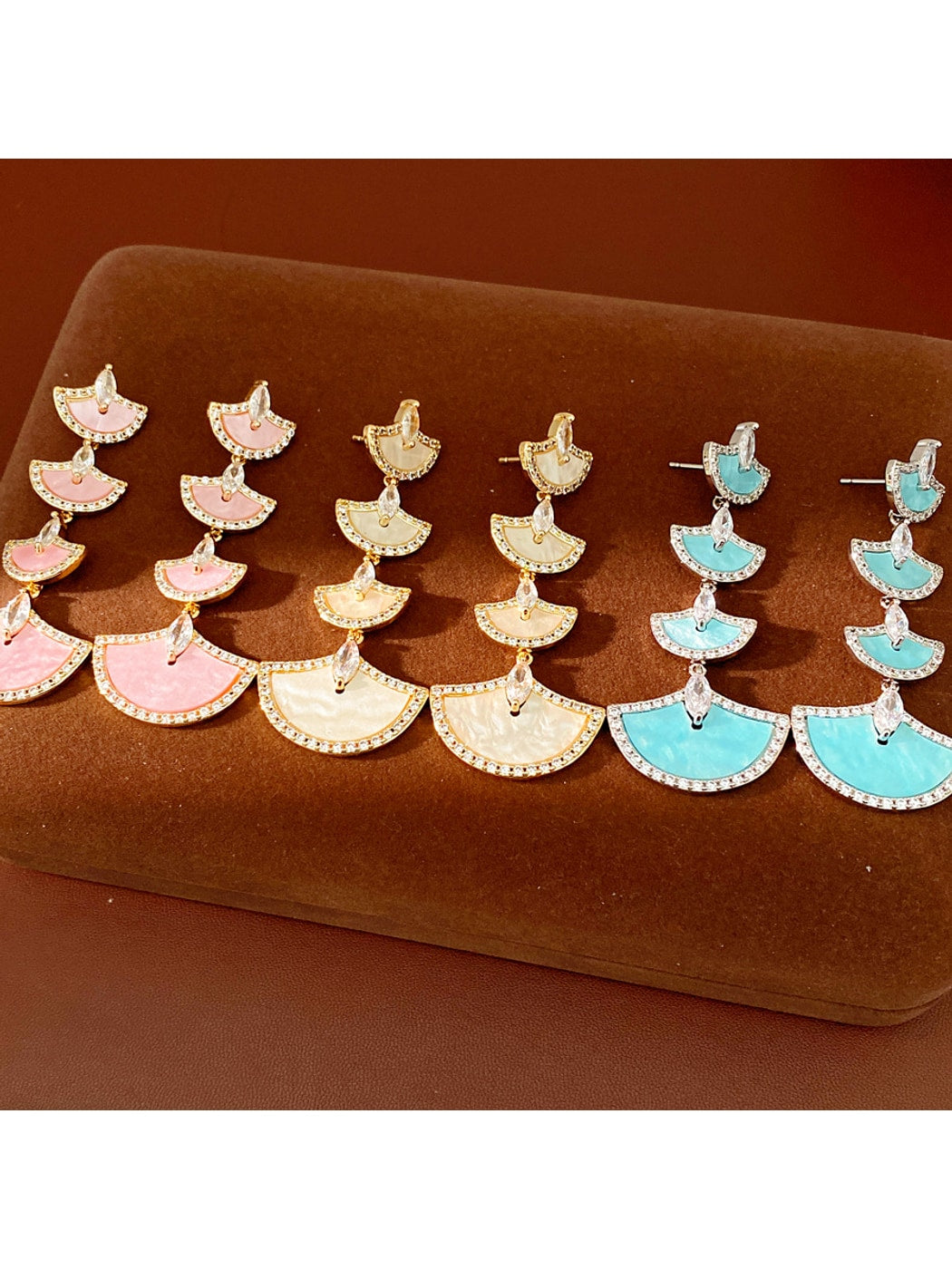 Earedge - Vintage Fan Tassel Synthetic Zircon Inlay Earrings