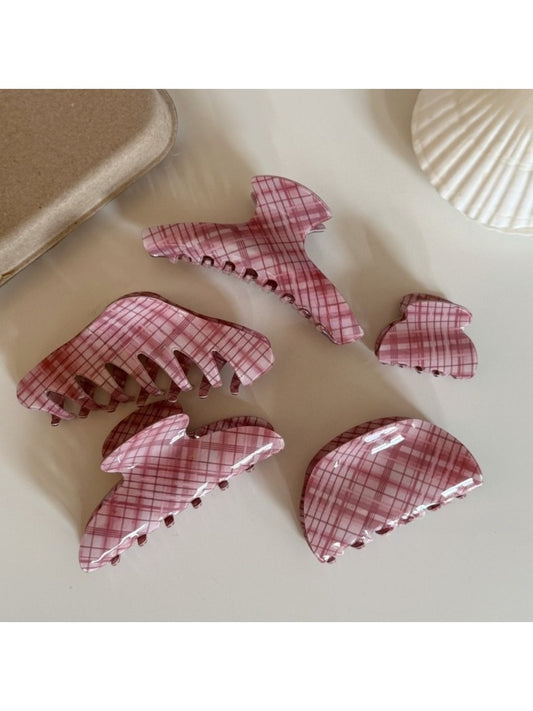 Beau - Pink Plaid Hair Claw Clip