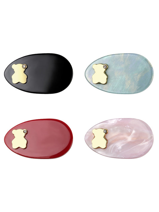 Beau - Oval Acetate Bear Detail Duckbill Hair Clip