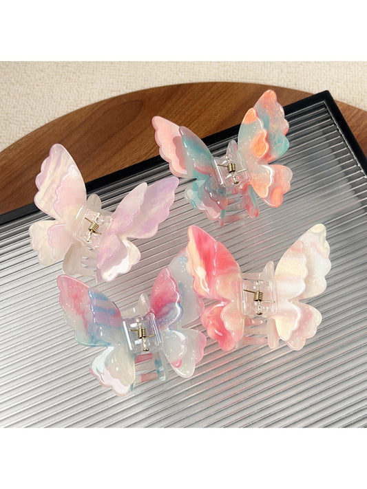 Beau elegant double layer butterfly shaped claw clip in soft pastel pink