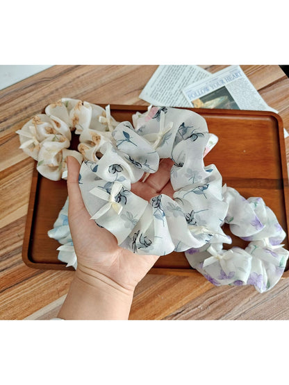 Gifty - Floral Bow Polyester Fabric Flower Scrunchie