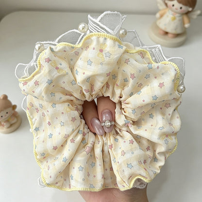 Gifty - Polyester Star Print Lace Edge Scrunchie