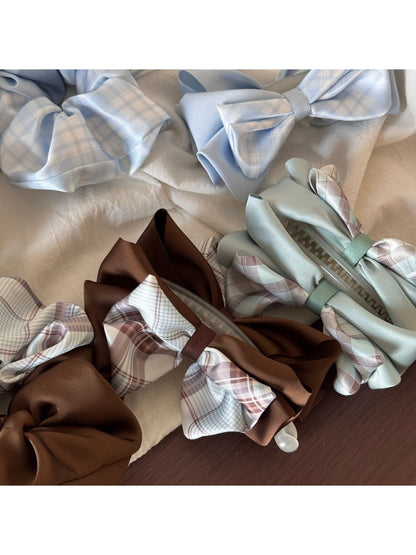 Gifty - Pleated Bow Checked Patchwork Fabric Scrunchie