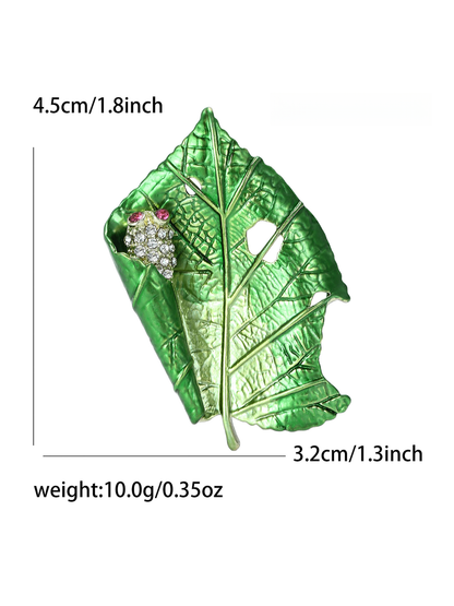 Brovia - Green Leaf Rhinestone Alloy Fashion Brooch