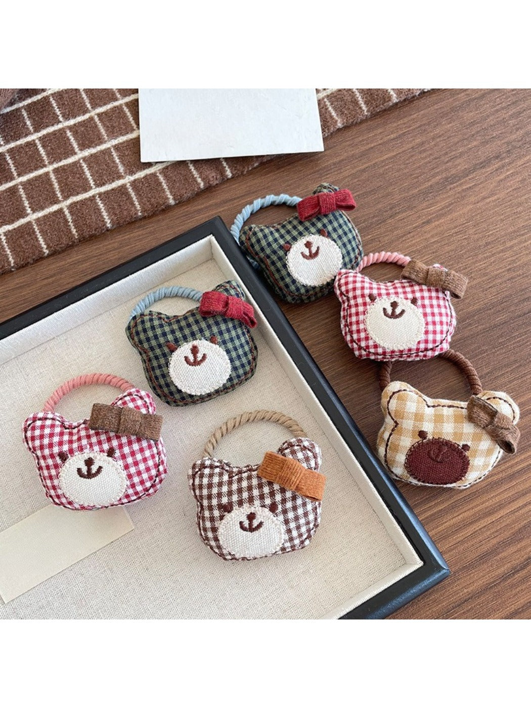 Gifty - Adorable Plaid Bear Hair Tie Set