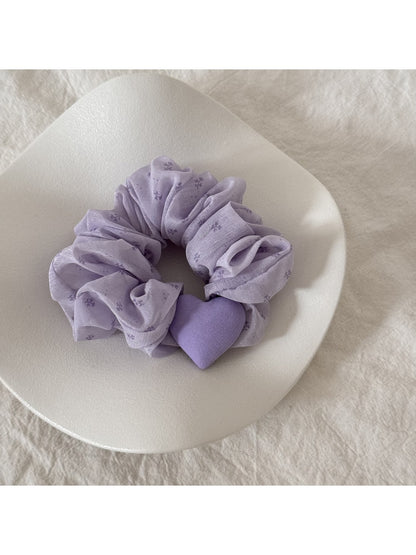 Gifty - Purple Floral Ruffle Trim Fabric Scrunchie