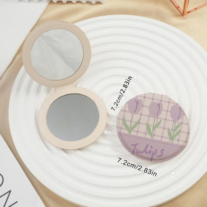 Mirroray - Round PU Cover Folding Touch Up Makeup Mirror