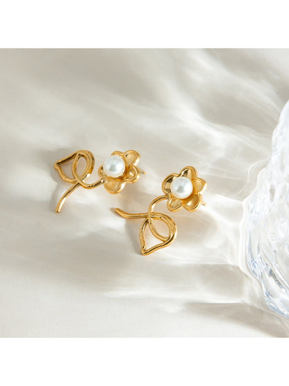 Earedge - Minimalist Linear Flower Earrings