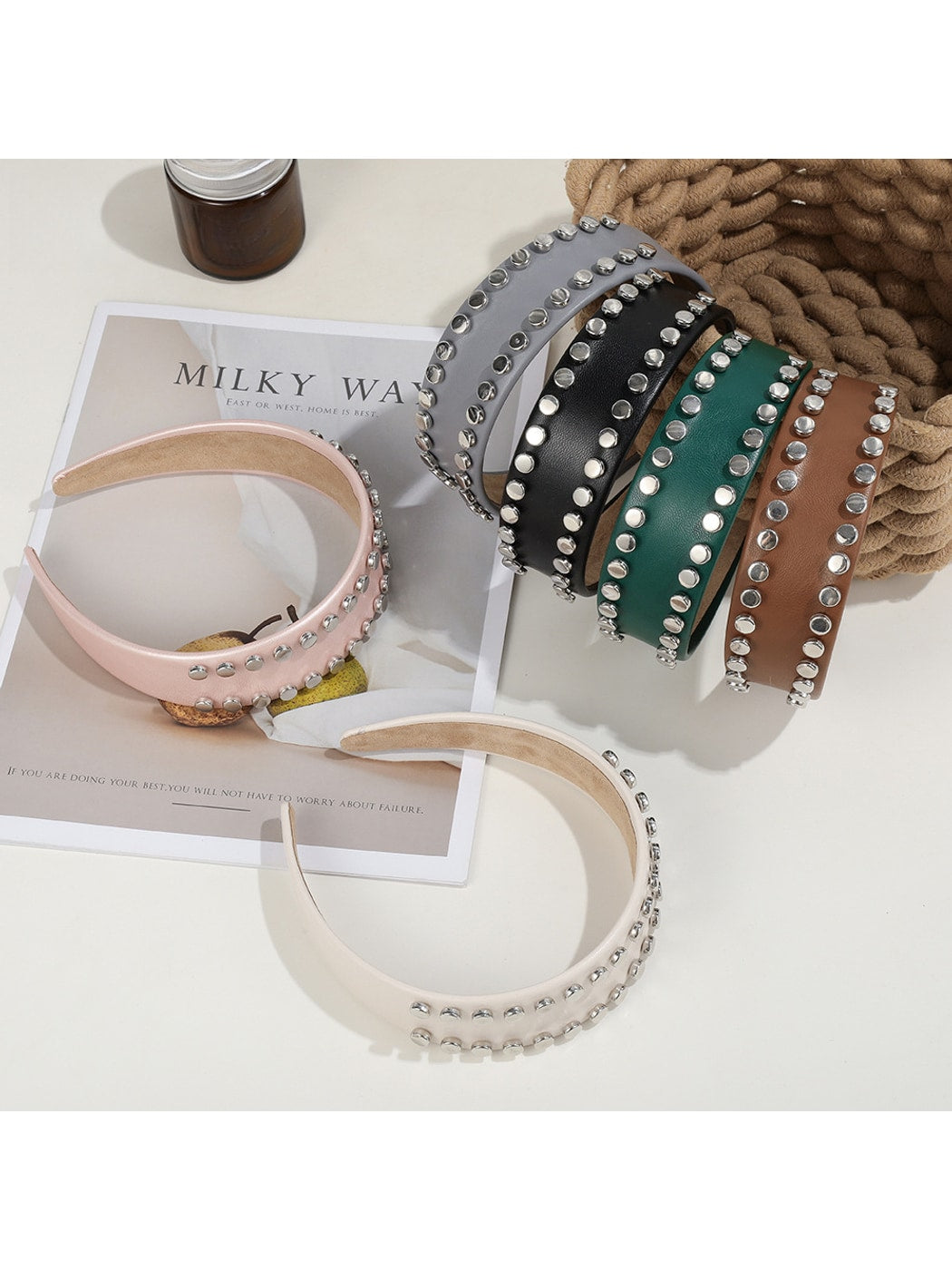 Gifty - PU Double Row Studded Geometric Headband