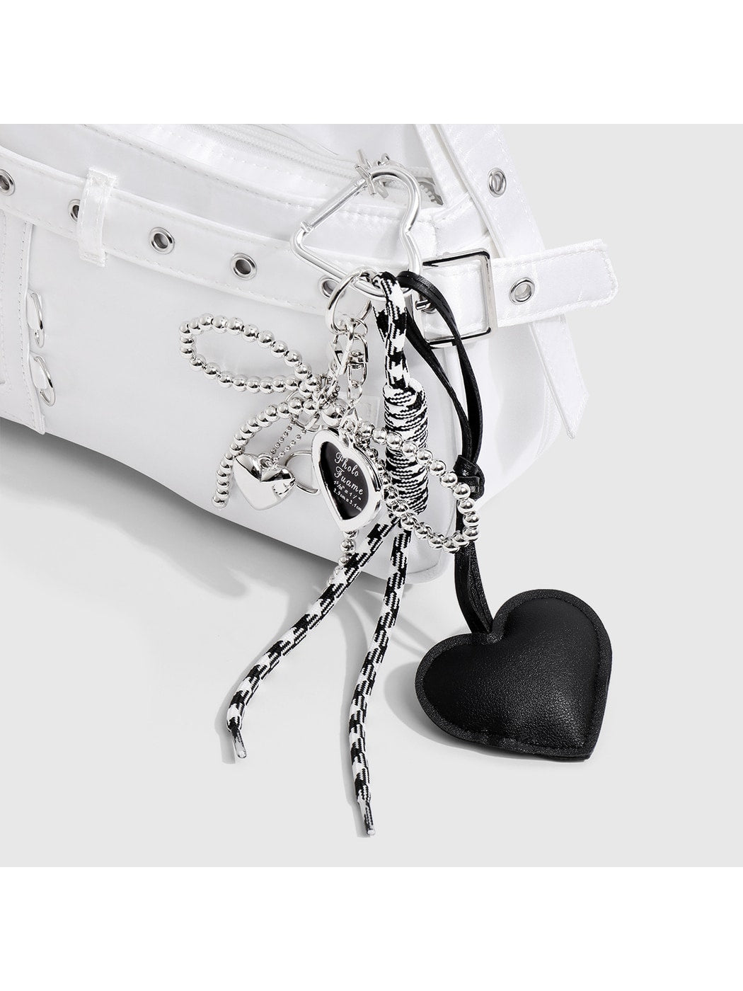Keypus - Faux Leather Heart and Beaded Bow Charm Keychain