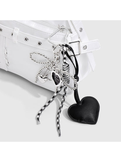 Keypus - Faux Leather Heart and Beaded Bow Charm Keychain