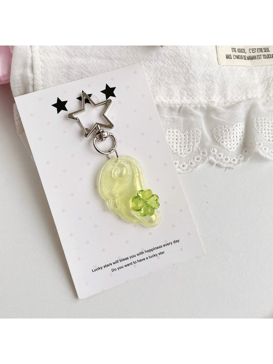 Keypus - Glitter Wing Four Leaf Clover Acrylic Keychain