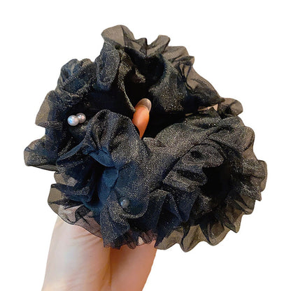 Gifty - Polyester Layered Ruffle Beaded Scrunchie