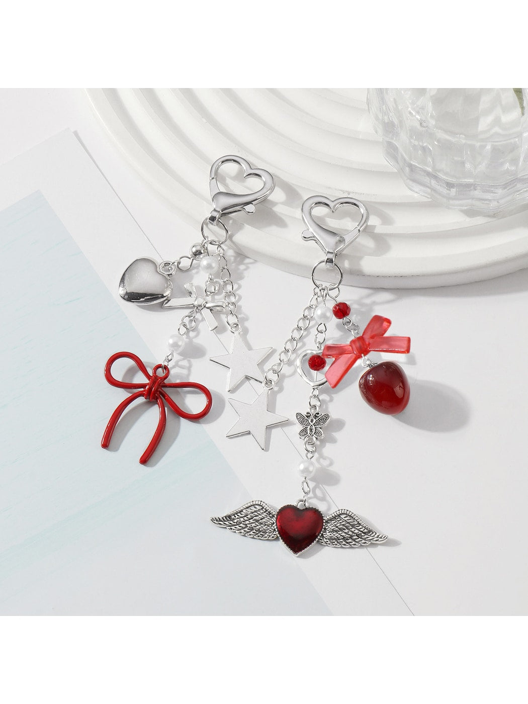 Keypus - Y2K Heart Bow Star Pendant Alloy Keychain