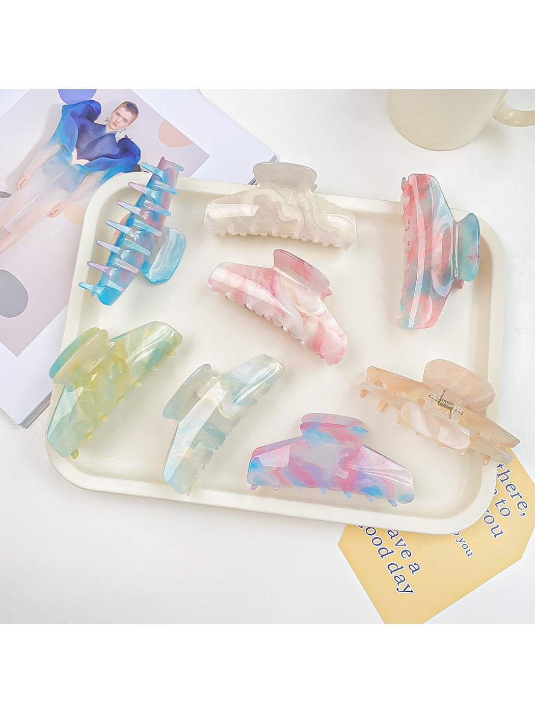 Beau gradient half moon hair claw clip in pastel pink and purple shades