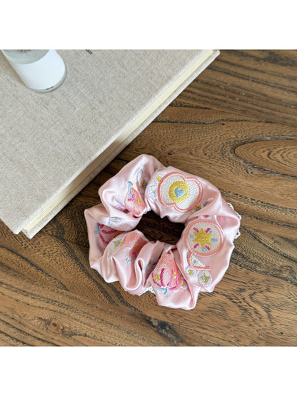 Gifty - Embroidered Satin-Look Polyester Scrunchie