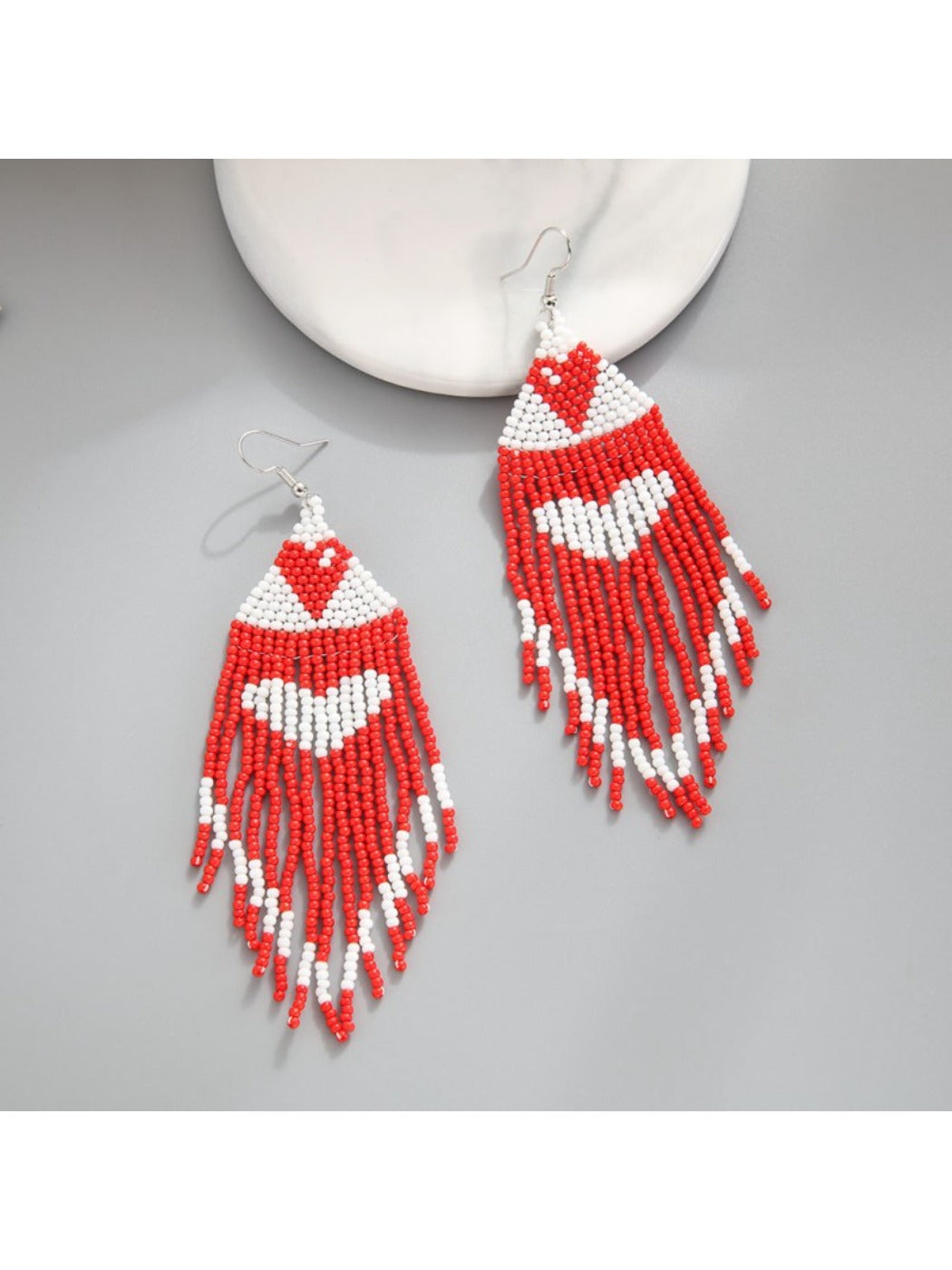 Earedge - Festive Heart Tassel Drop Earrings