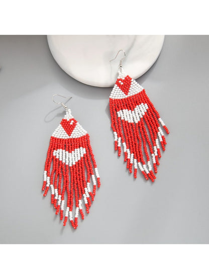 Earedge - Festive Heart Tassel Drop Earrings