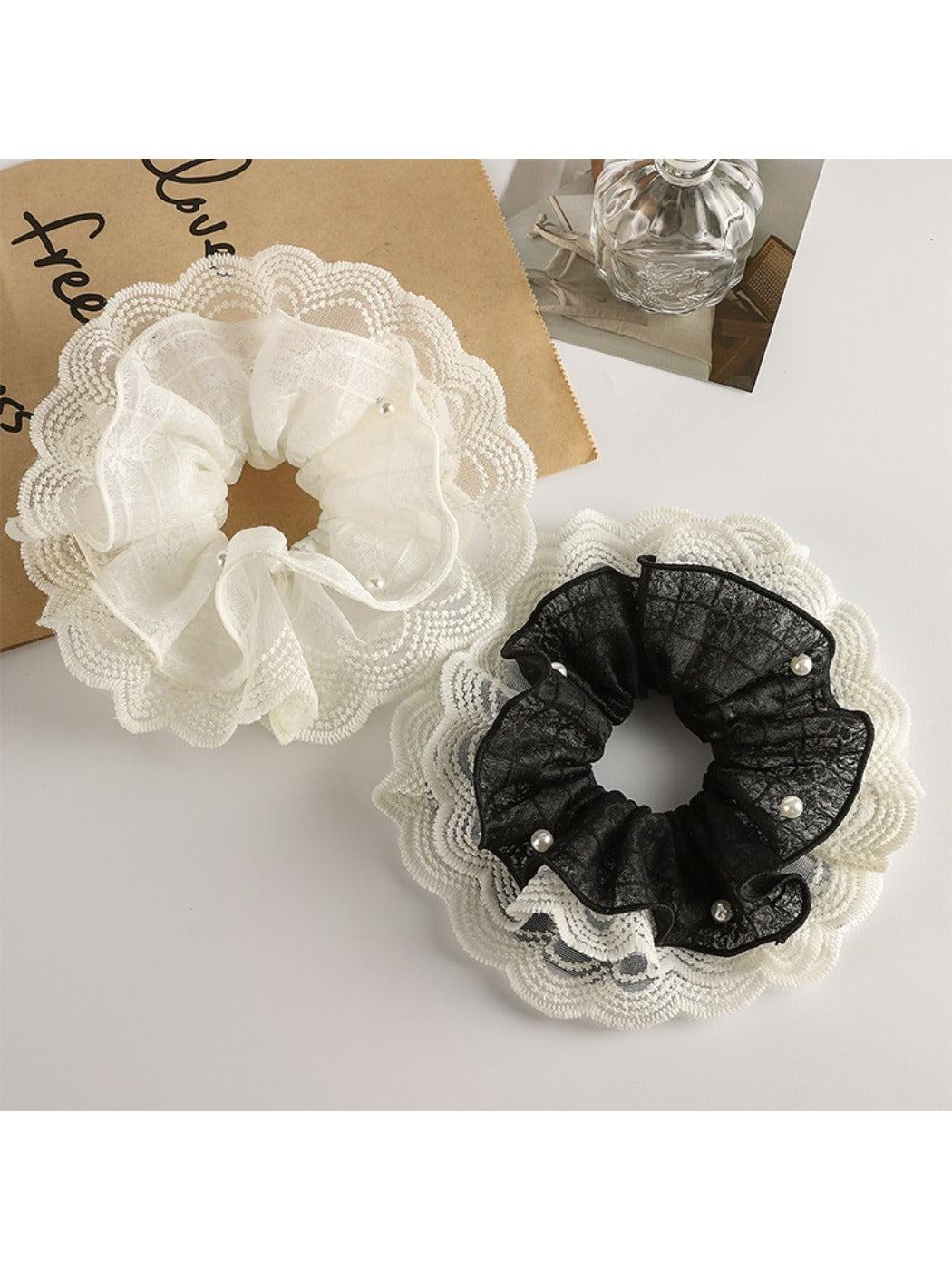 Close-up of Gifty color block scrunchie showing fabric texture and stitching
