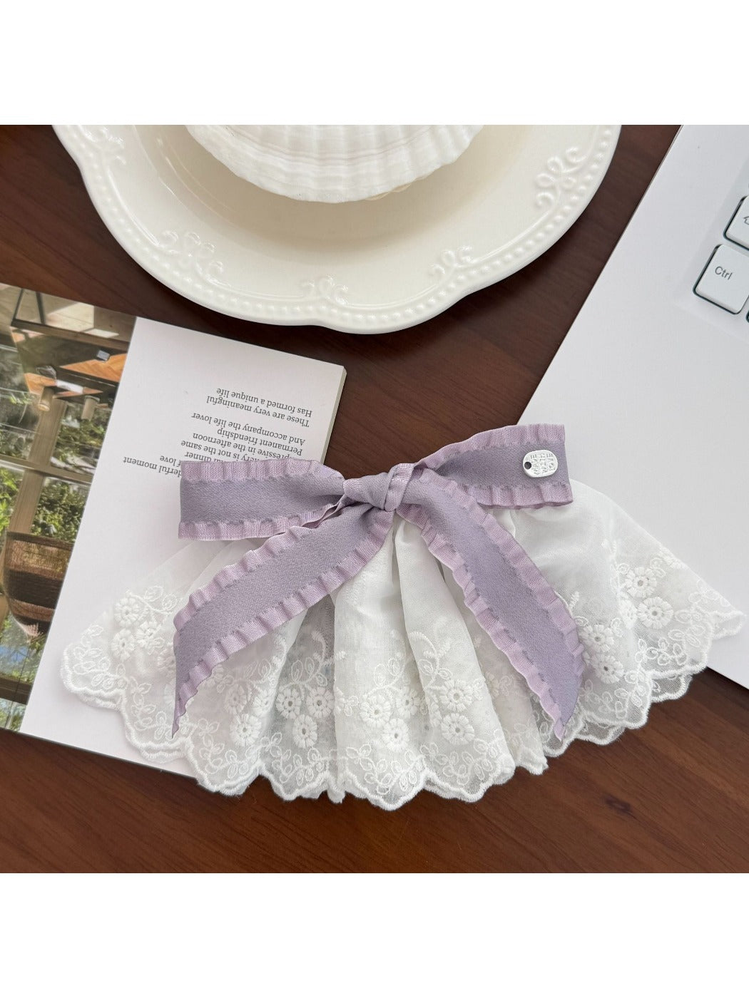 Beau - Layered Lace Bow Accent Hair Clip
