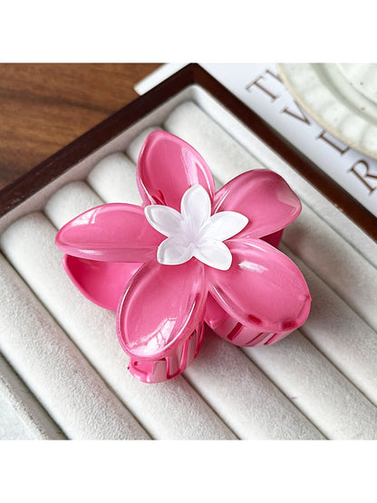 Beau - Glossy Flower Shape Plastic Alloy Claw Clip